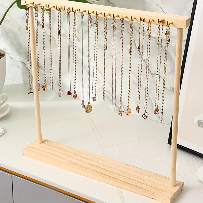 12/18 Hook Jewelry Organizer Display Stand Wood Necklace Hanging Countertop Rack For Earrings Bracelets Showcase Storage Rack