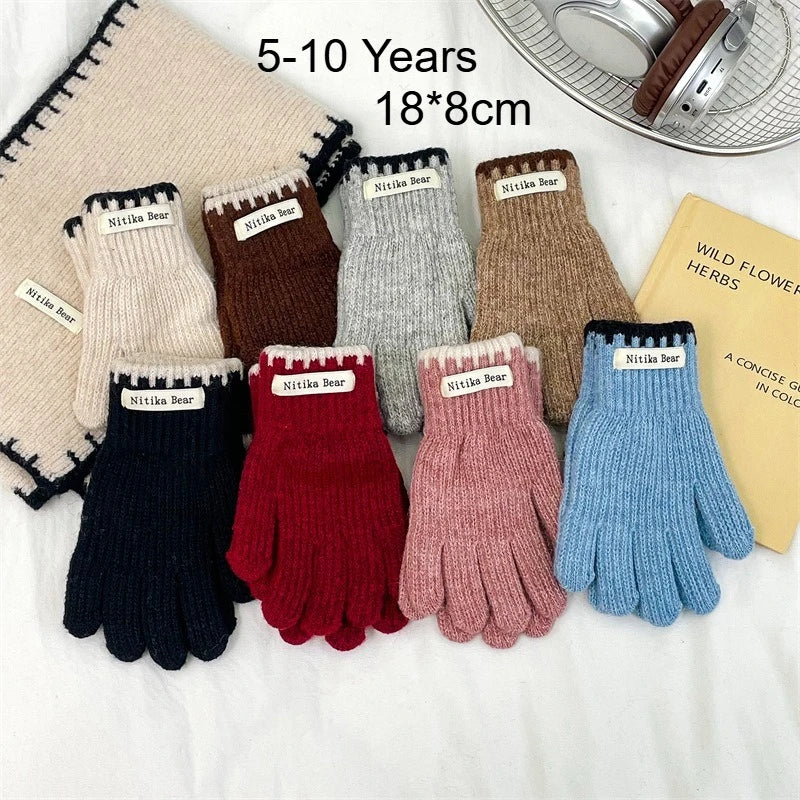 Kids Knitted Gloves 2-10 Years  Girls Winter Warm Five Finger Boys Fashion Icold Protection Ns Style Simple Children Students