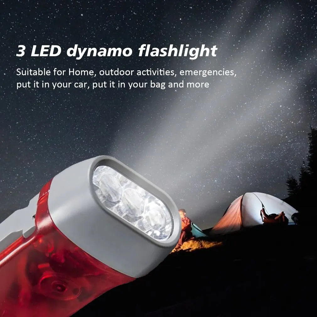 3 LED Hand Pressing Dynamo Crank Power Wind Up Flashlight Torch Light Hand Press Crank Camping Lamp Light for Outdoor Home
