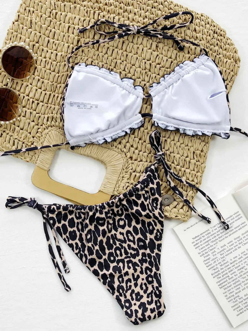 Women's 2 Pieces Swimsuit Sexy Halter Backless Swimwear Ruffle Trim Bikini Set High Waist Push Up Thong Bathing Suit Beachwear