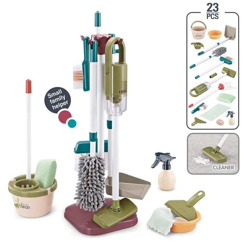Kids Simulated Life Cleaning Toys Children's Pretend Play Cleaning Set and Sanitation Simulation Broom Vacuum Cleaner Tool Toy
