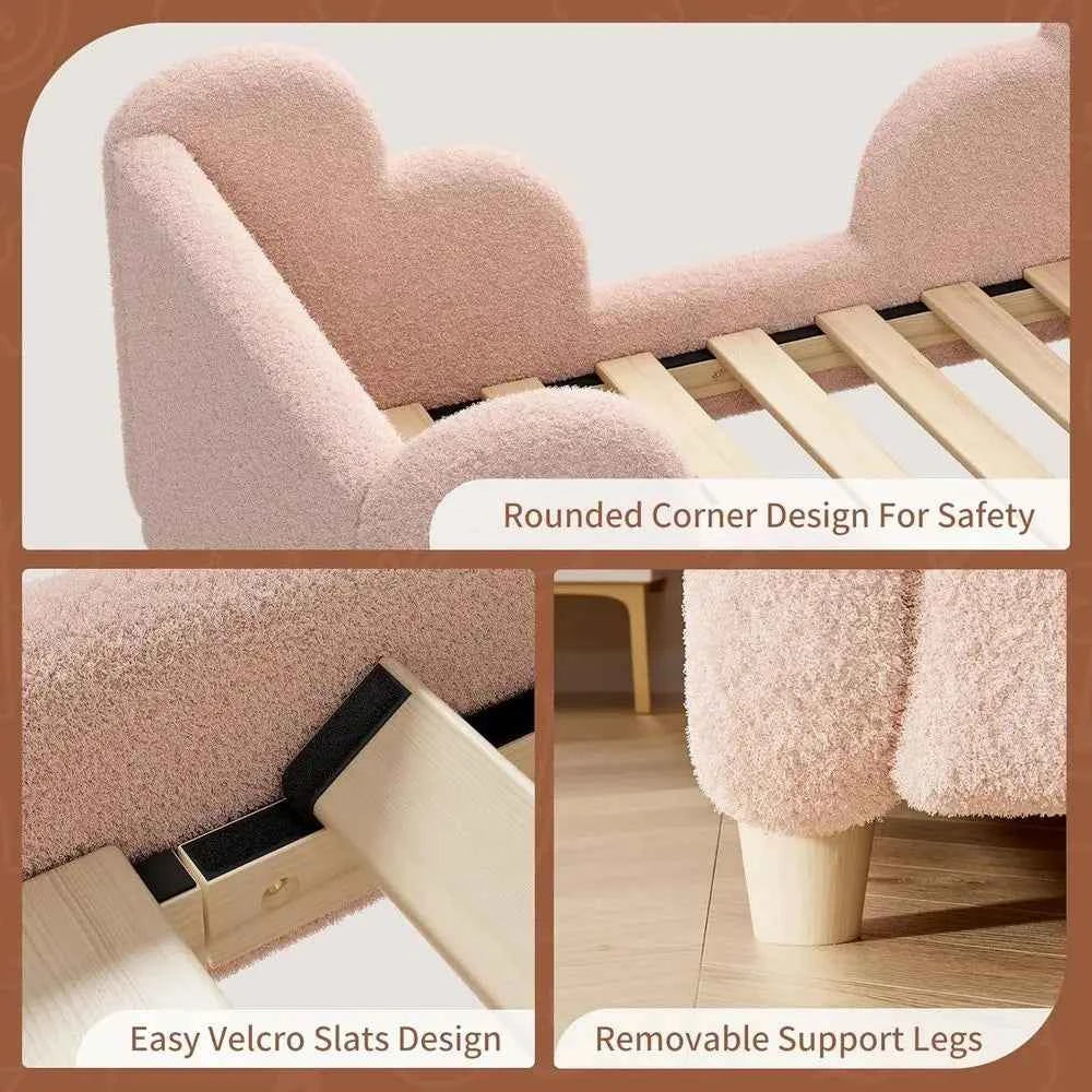 Toddler Bed for Girls & Boys, Upholstered Design, Suitable for Ages 3-7, Crib Size