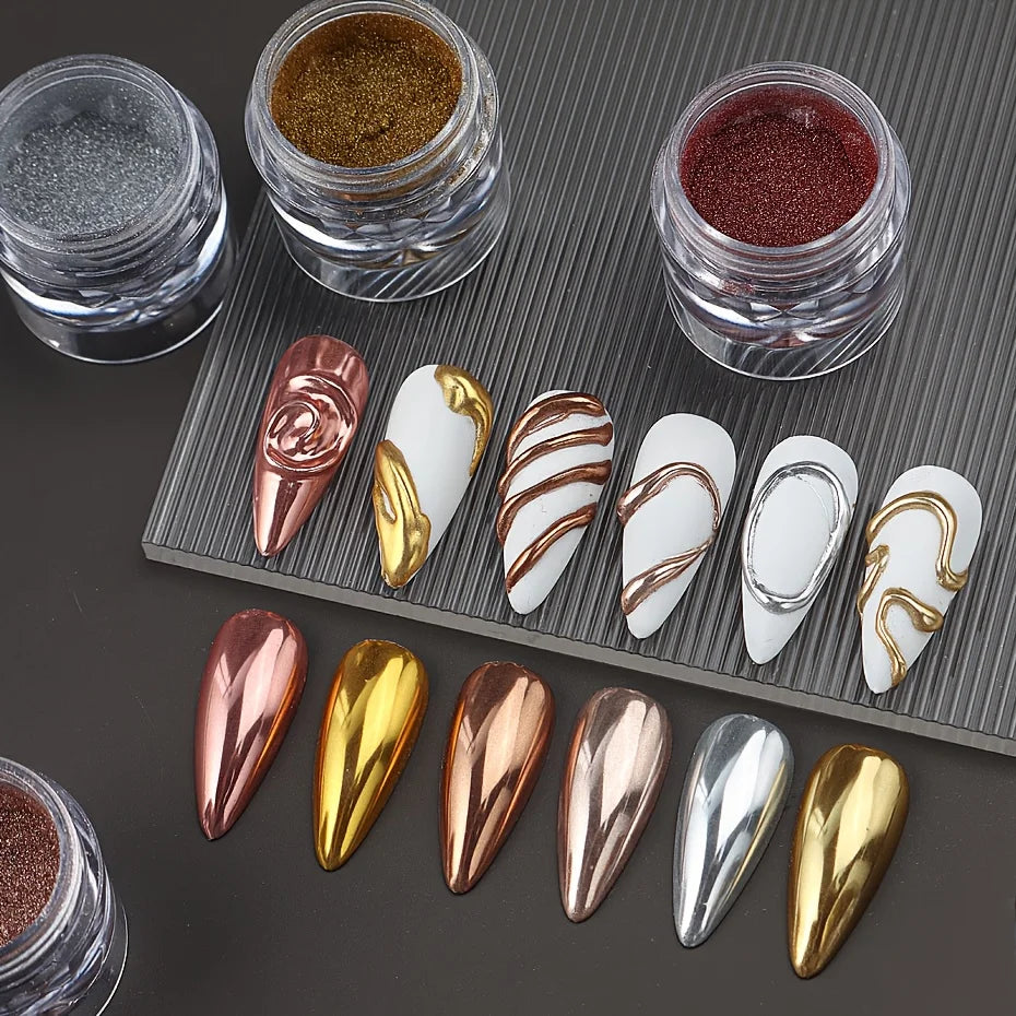 Silver Color Metal Nail Powder Set, Ideal for Shiny Effect, Metallic Glossy Finish, Smooth Application