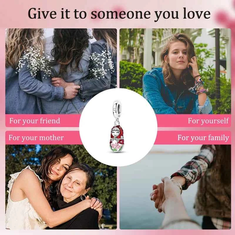 New 925 Sterling Silver Red Polka Dot Doll Charms Pendants Fit Original 925 Bracelet Necklace Fine DIY Birthday Jewelry