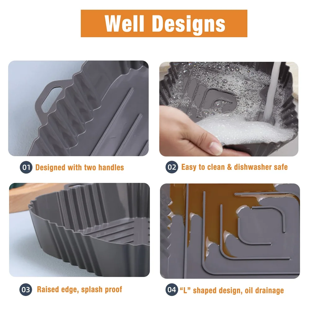 Silicone Air Fryer Liner, Reusable Air Fryer Pot, Silicone Air Fryer Accessories for Home Kitchen, Non-Stick Air Fryer Basket