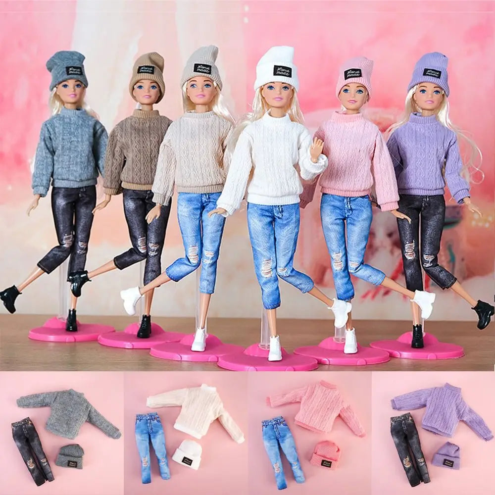 Doll Casual Clothes Hats Winter Wear Sweaters Pants Handmade Girl Doll Wearing Set For 1/6 Doll Clothes Accessories DIY Gift