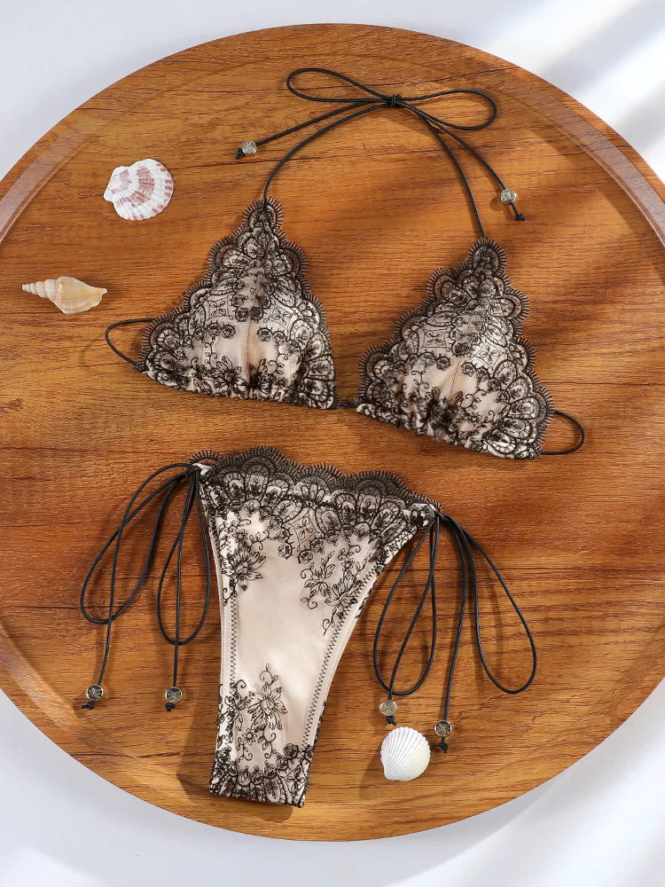ZRTAK Triangle Bikini Set Sexy Swimwear Women 2026 Bikinis Floral Print Swimsuit Micro Thong Bandage Bathing Suits