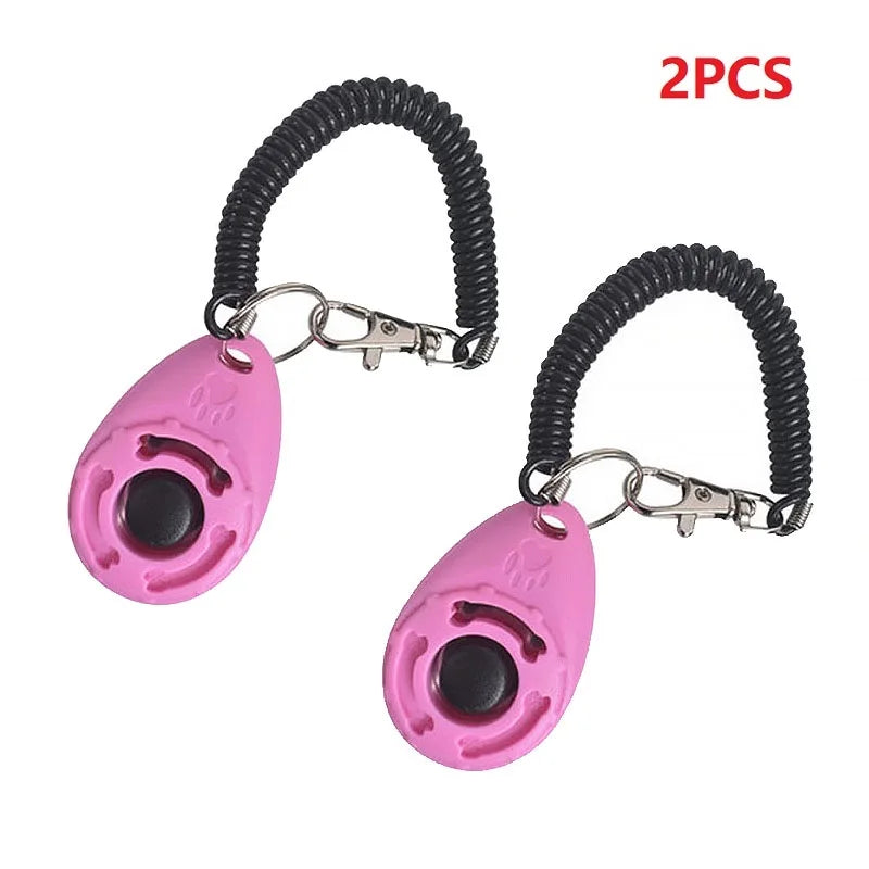 2PC Pink Color Pet Training Clicker with Wrist Strap for Dogs and Cats