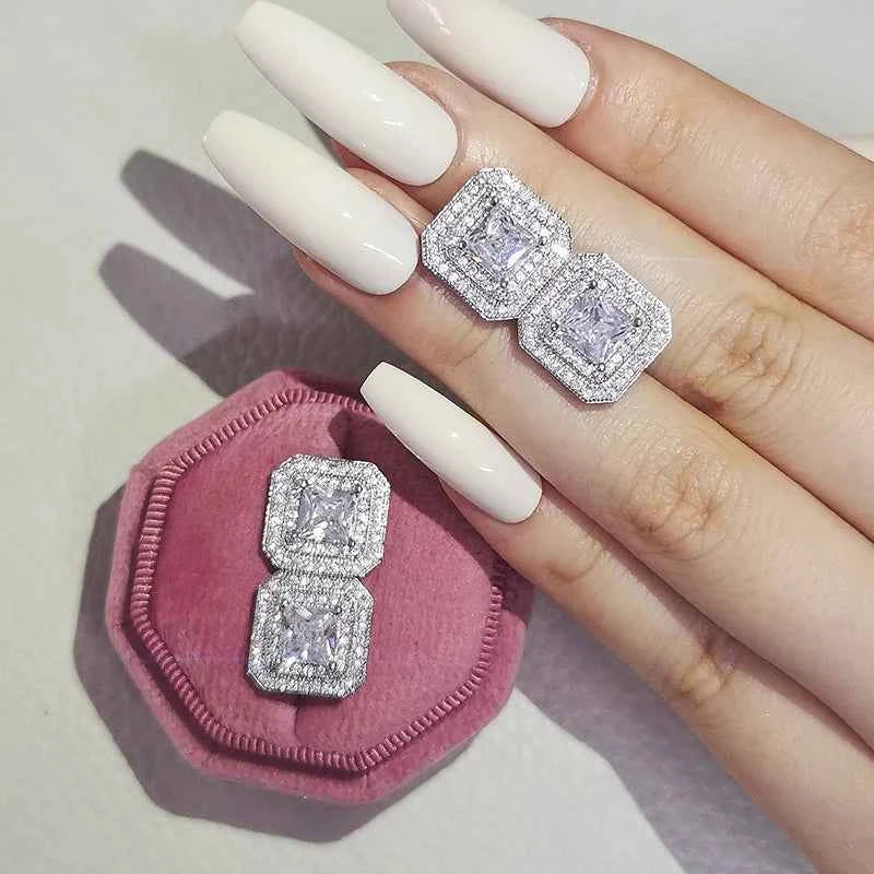 2023 New Arrivals Fashion Luxury silver color korean Zircon Stud Pink Earing Earrings For Women Girl Party Gift Jewelry Z7