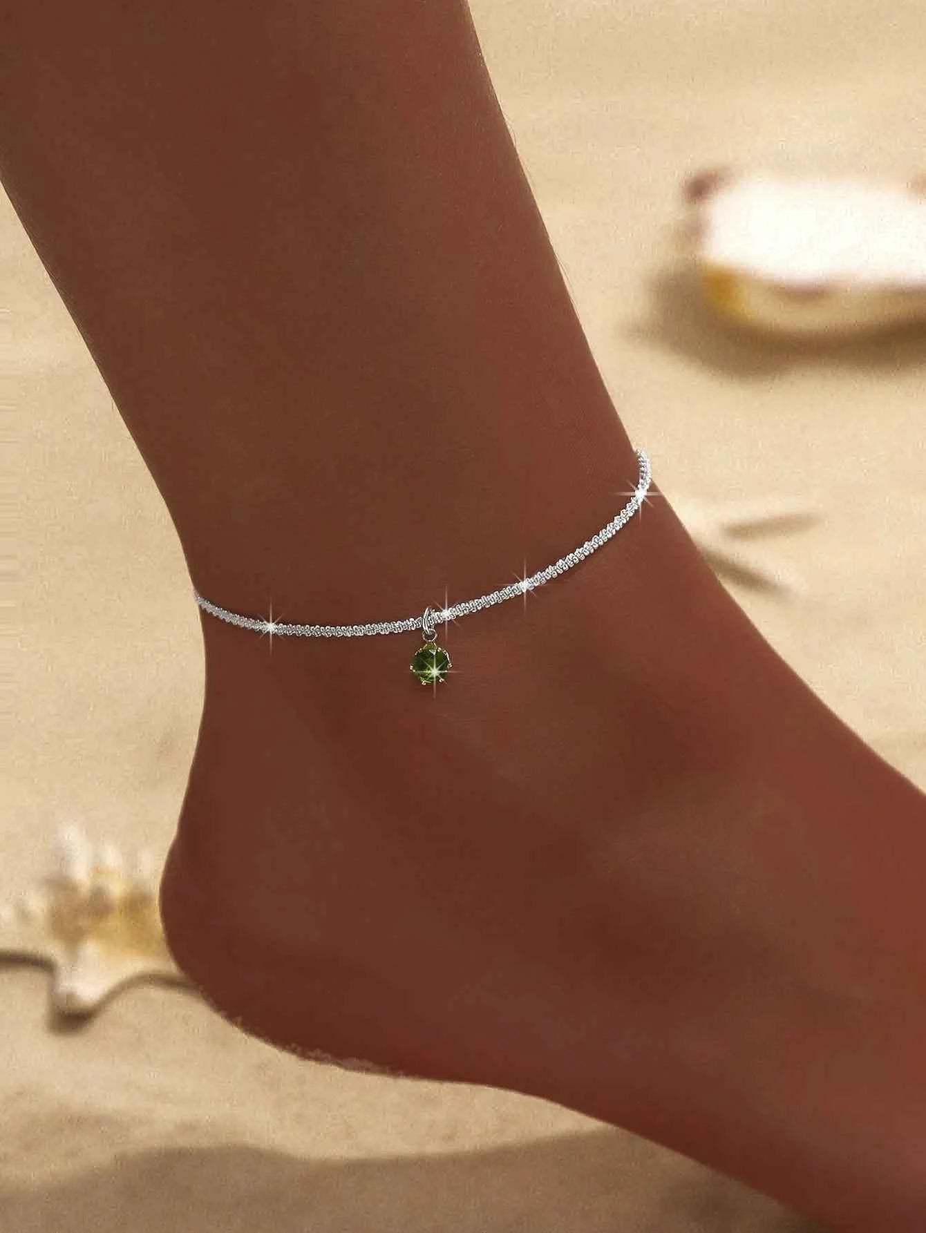 Summer Shiny Sparkling Simple Silver Color Anklet Zircon Cross Love Pearl Double Layer Bracelet On Leg Foot Trendy Beach Jewelry