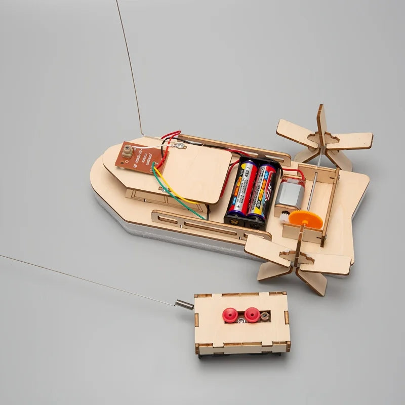 DIY Remote Control Boat Toys Wooden RC Boat Electronic Kids Handmade Building Educational Experimental Model Kit Puzzle Toy
