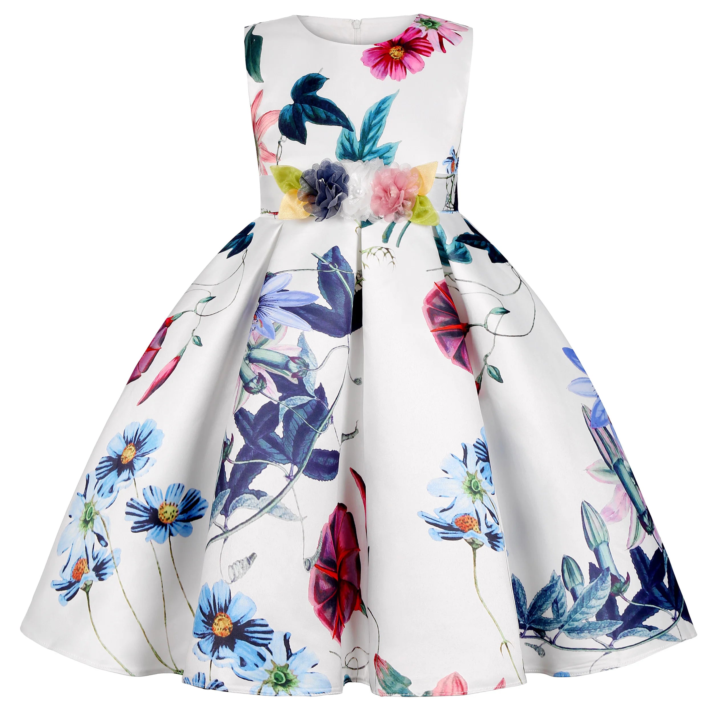 2026 European and American children's new flower vintage print princess dress girl holiday party dress dress