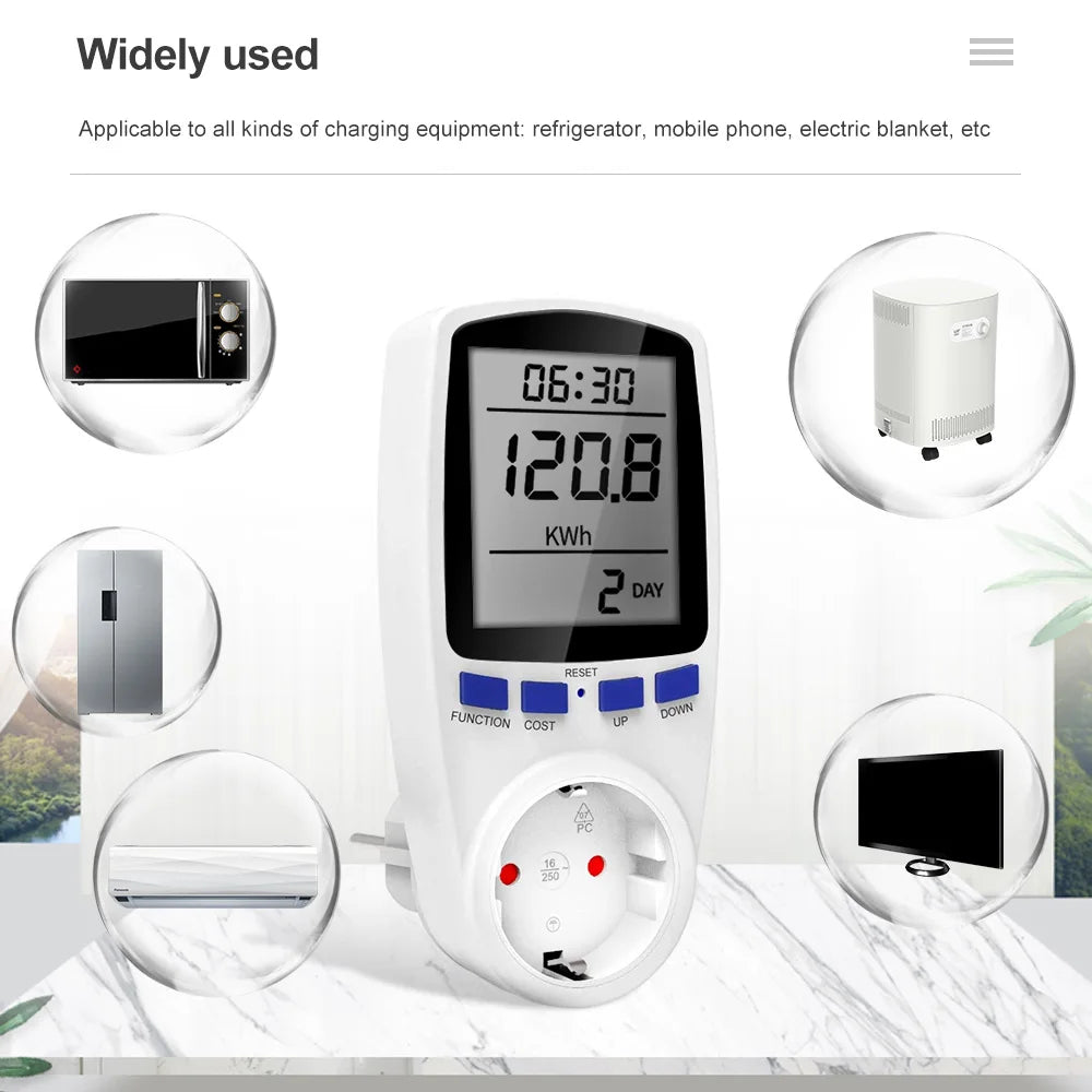Digital Power Meter AC 220V LCD Wattmeter Socket Wattage Kwh Energy Meter EU UK US AU Plug Measuring Outlet Power Analyzer