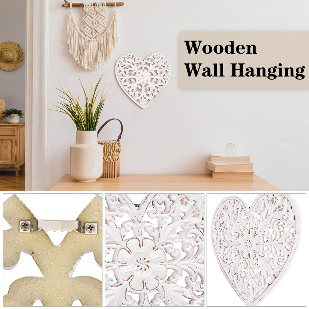 Wooden Wall Decor Floral Hollow Carved Wall Panel Hanging Decor Rustic Wall Art Sculpture Home Wall Ornament for Hallway Bedroom