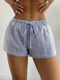 Women Striped Short for Summer Drawstring Elastic Waist Shorts Beach Clothes Streetwear