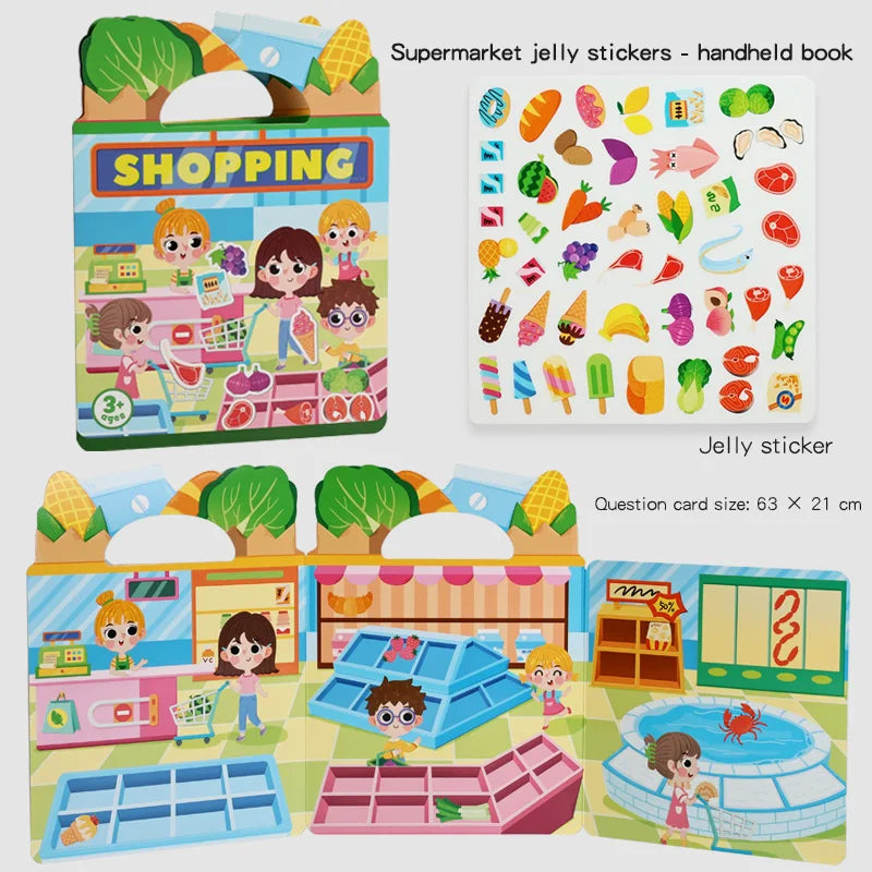 Kids' DIY Creative Jelly Sticker Book Reusable Portable Quiet Busy Paste Sticker Toy for Children