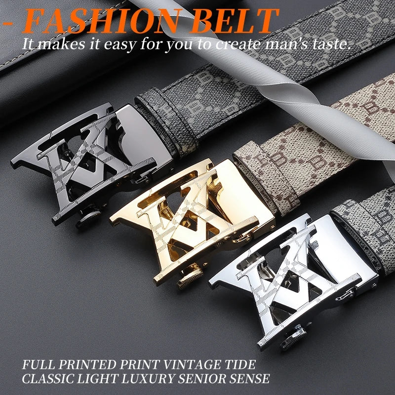 Men's Belt Luxury Design Automatic Buckle Waist Belt Fashion Letter Printed Belt Business Casual Belt For Men Jeans
