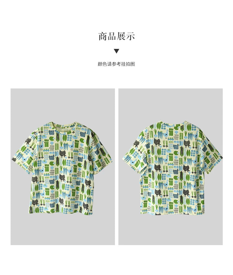 MICOCO T5310C Literary style fresh cartoon print loose crew neck short sleeve T-shirt women