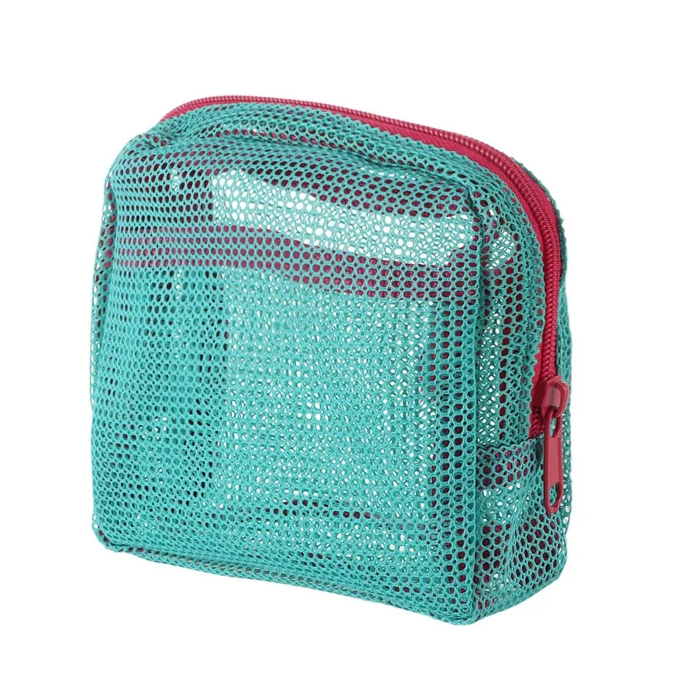Mesh Cosmetic Bags Cute Women Small Lipstick Makeup Storage Pouch Data Line Key Earphone Organizer Case Square Toiletry Bag