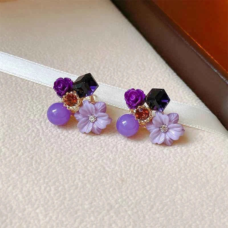 Colorful Flower Earrings Imitation Pearl Geometric Stud Earrings For Women Sweet Elegant Earrings For Party Banquet Jewelry Gift