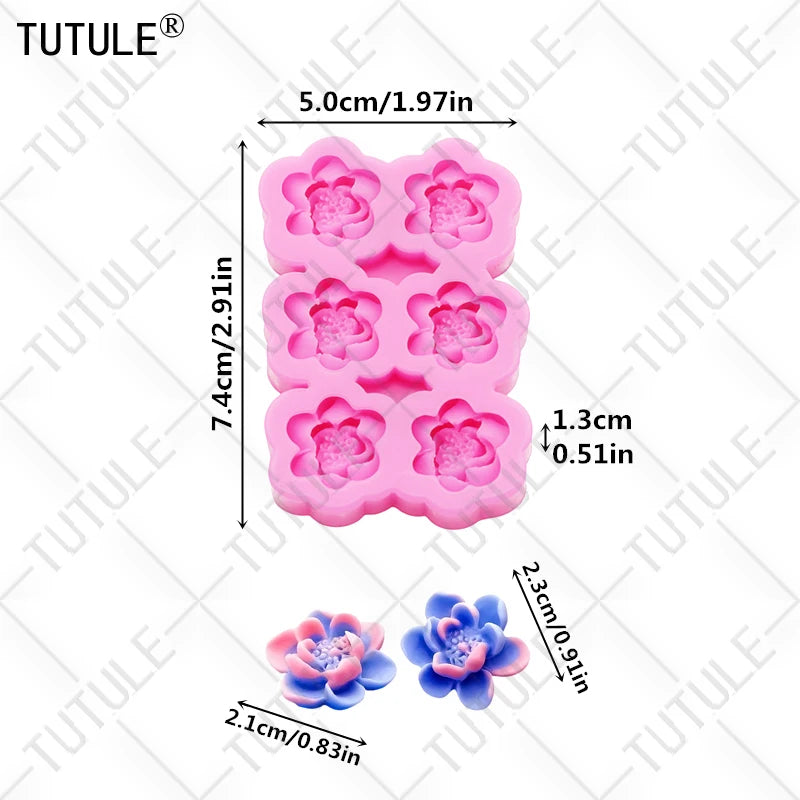 Peony Flower DIY Resin Phone Case Clay Mold 3D Peony Flower Resin Accessories Silicone Molds Flower Chocolate Fudge Cake Mold