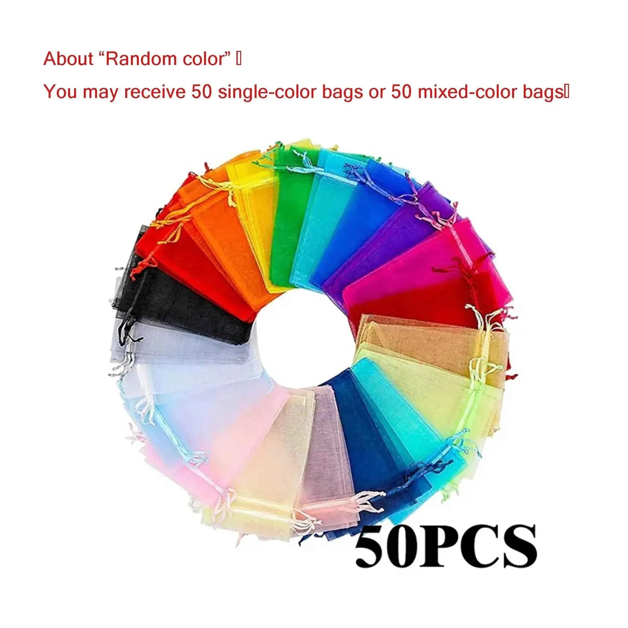 50pcs/Lot Multicolor Jewelry Packaging Bag 7*9 11*16 15*20cm Organza Bags Gift Storage Wedding Drawstring Pouches Wholesales