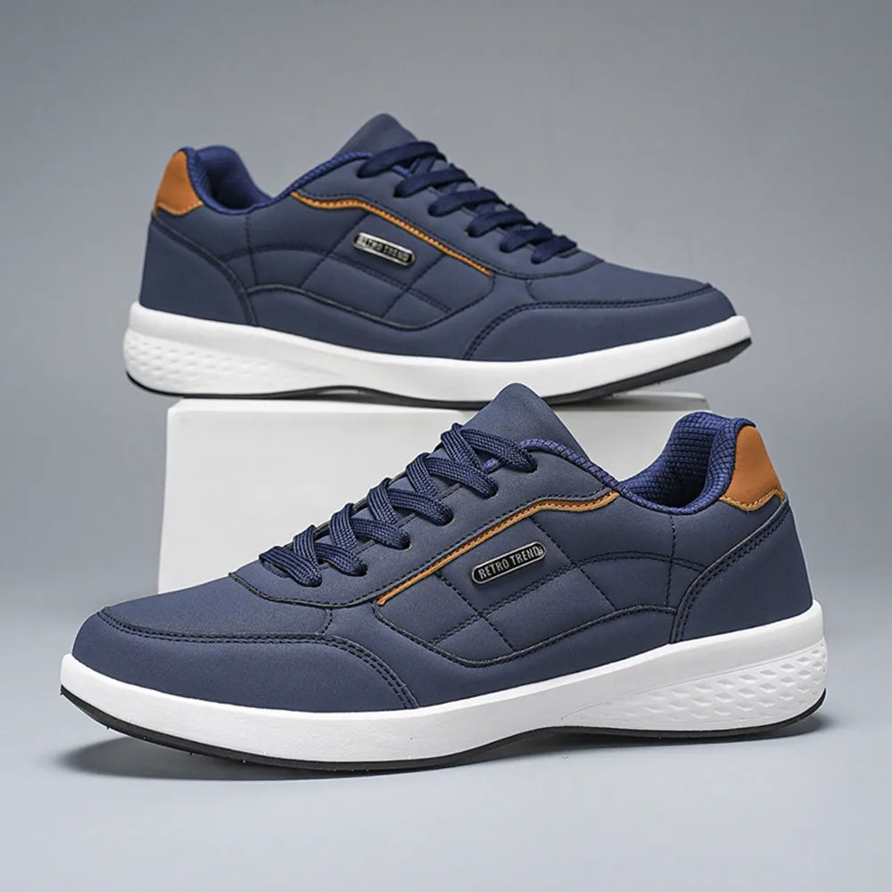 New Breathable Leather Men Shoes Lightweight Comfortable Men Sneakers Fashions Lace Up Casual Shoes Flat Shoes Zapatillas Hombre