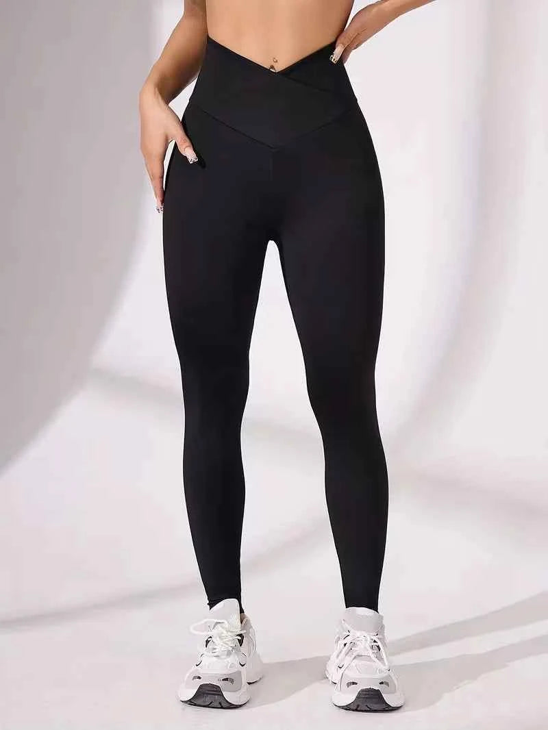 Solid Color Front Cross Waist Sports Pants Elastic Breathable Yoga Pants Suitable For Gym Exercise And Daily Wear Plus Size Pant