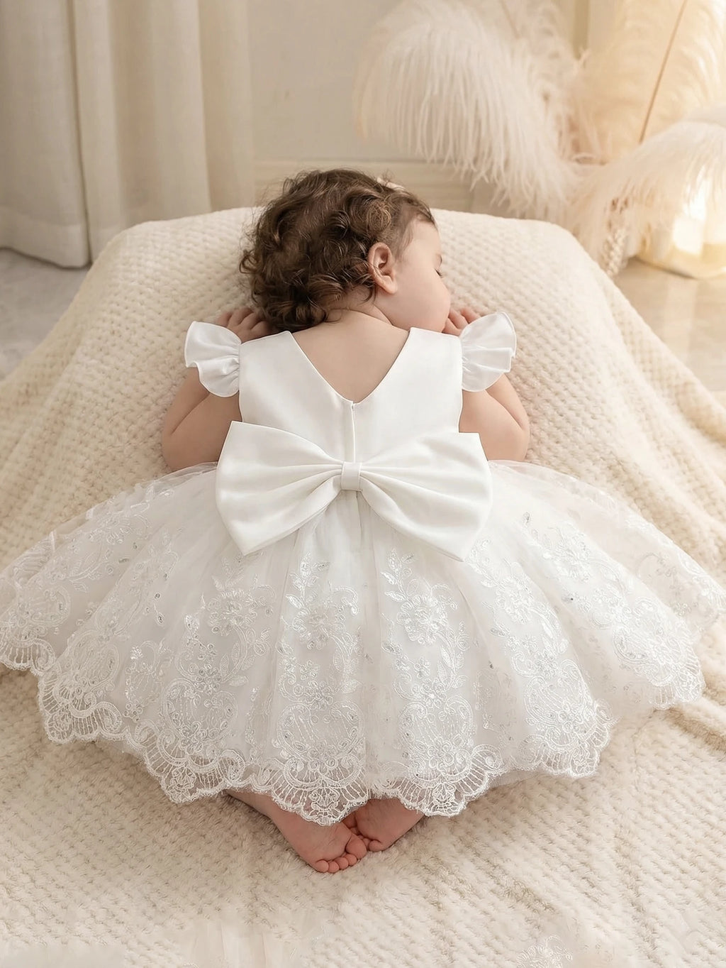 Baby Girl Casual Simple Woven White Round Neck Sleeveless Detachable Three-Dimensional Bow Dress Birthday Party,Evening Party