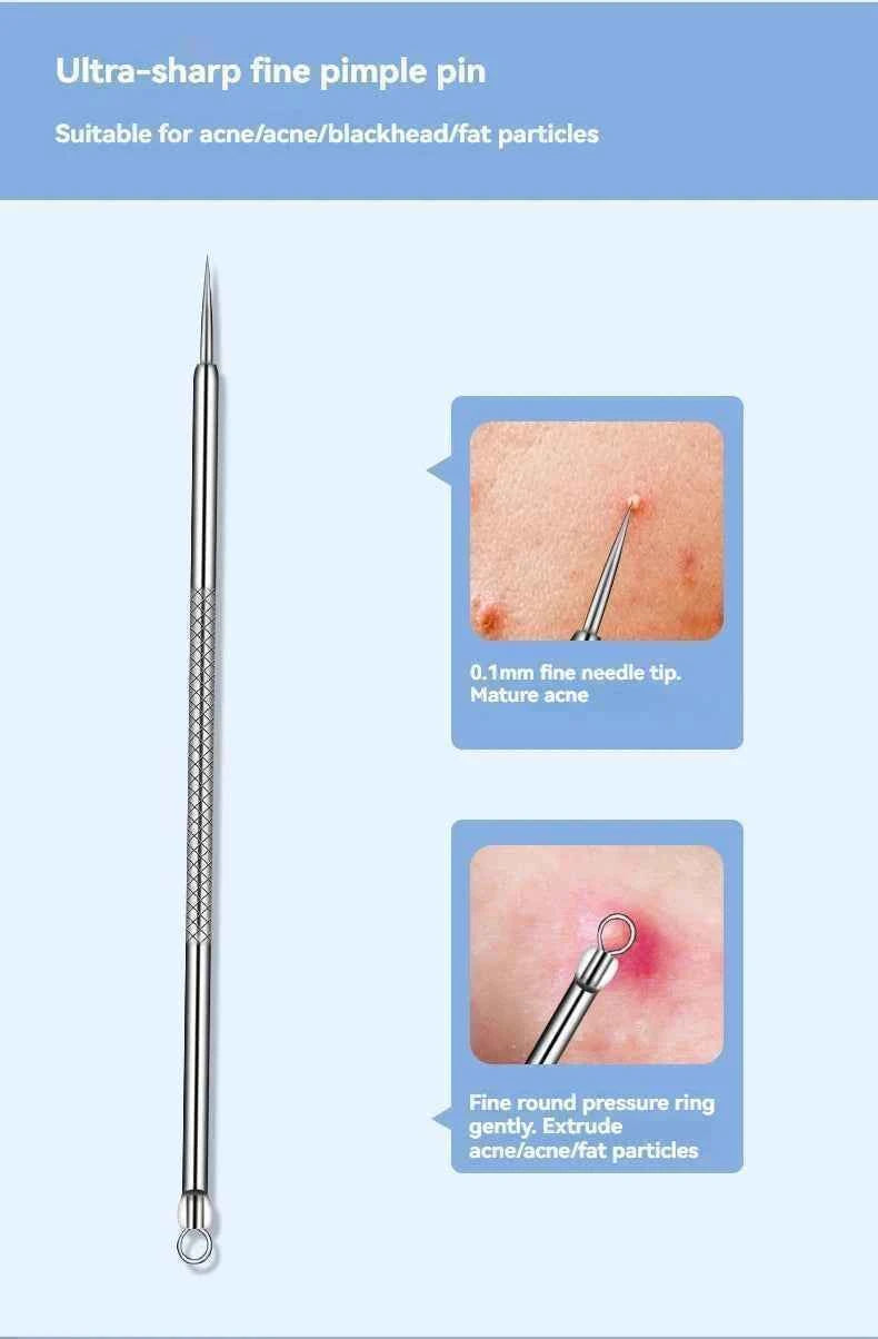 11Pcs Ingrown Hair Tweezers Acne Blackhead Removal Needles Black Dots Cleaner Pore Cleaner Deep Cleansing Face Skin Care Tools