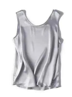 SuyaDream. Women Basic Cozy Tanks, 100%Real Silk, O neck Sleeveless Chic T Shirt, 2025 Solid Summer Vests, White, Pink, Beige
