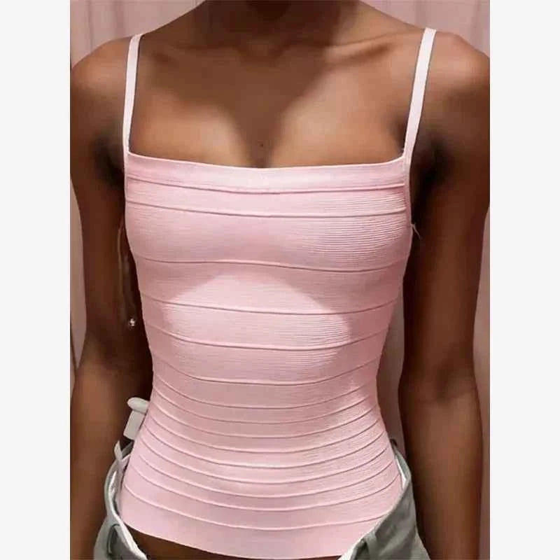 Women's Corset Tops Bandage Striped Spaghetti Strap Crop Top Square Neck Sleeveless Bodycon Stretch Partywear Chic Lady Clubwear