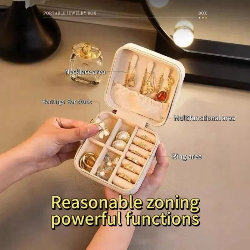 Portable Mini Jewelry Storage Box Travel Organizer Jewelry Case Leather Storage Earrings Necklace Ring Jewelry Organizer Display