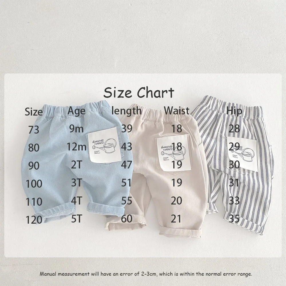 New Autumn Kids Tapped Casual Striped Pants 0-5T Girls Boys Fashion Stripe Trousers Children Solid Denim Jeans Britches