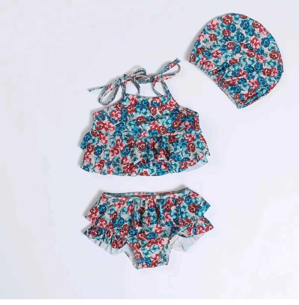 Kids Swimwear for Girl New Summer Baby Girls Cute Cherry Floral Swimsuit Set Long Sleeves/Sling Sunscreen Swimsuit Bikini H503