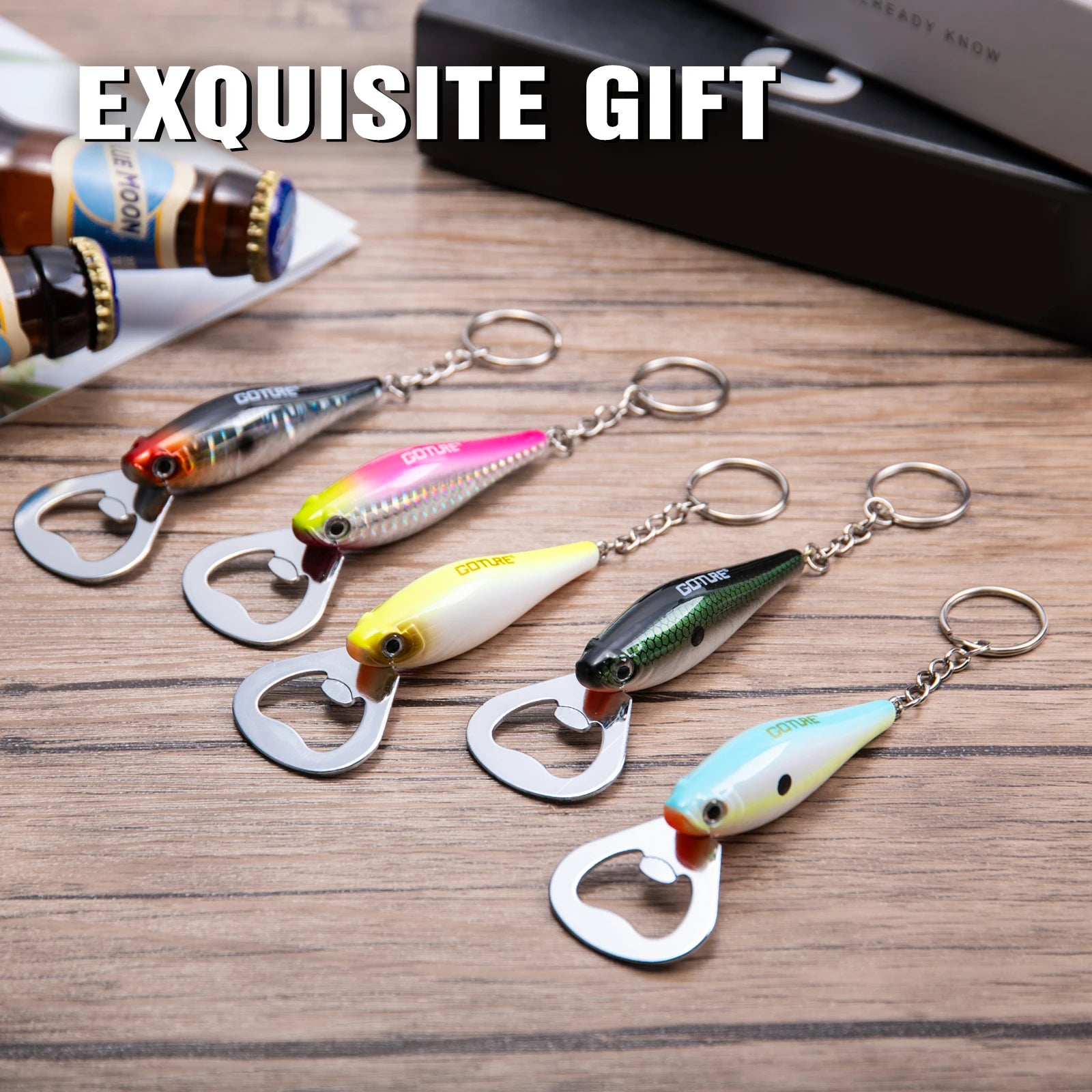 Goture Durable Beer Bottle Opener Fishing Lure Shape Key Design Stainless Steel Flat Speed Bottle Cap Opener for Kitchen Tool