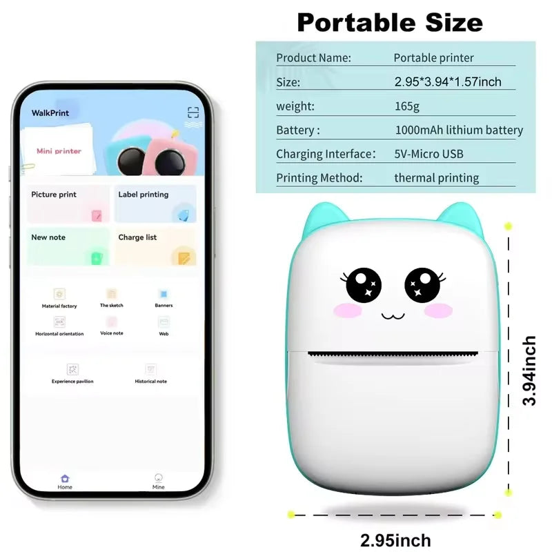 New portable mini printer wireless Bluetooth Android iOS mobile photo thermal printers tags Termica label maker with paper rolls