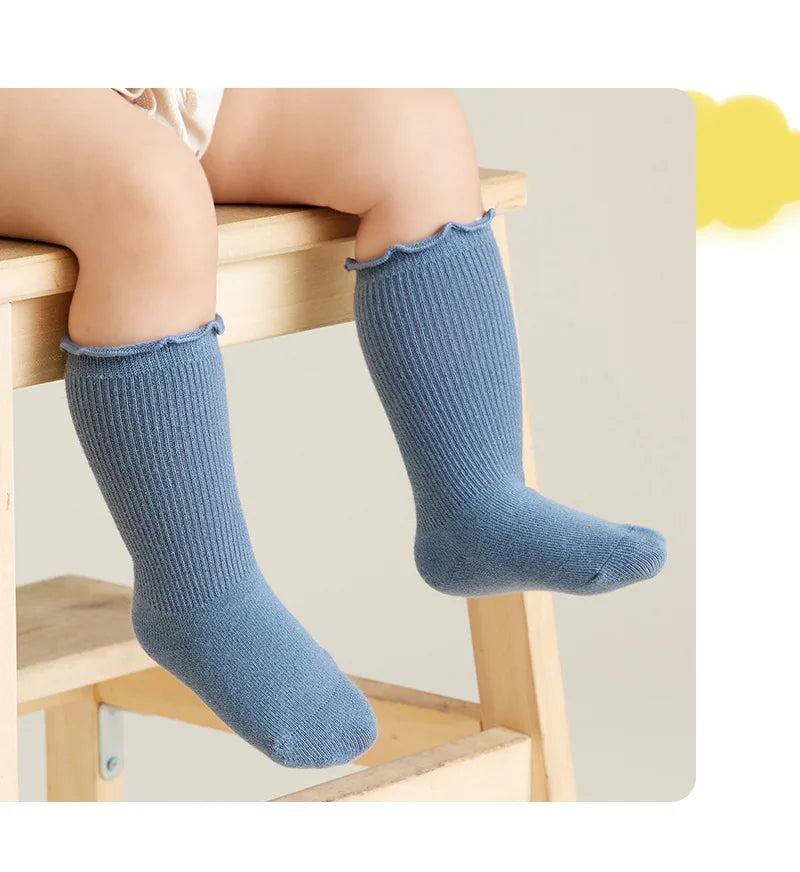 Autumn Baby Ruffle Girls Socks Knee High Cotton Long Sock Kids Soft Solid Toddlers Socks Children Princess Socks for 0-5Y Spring