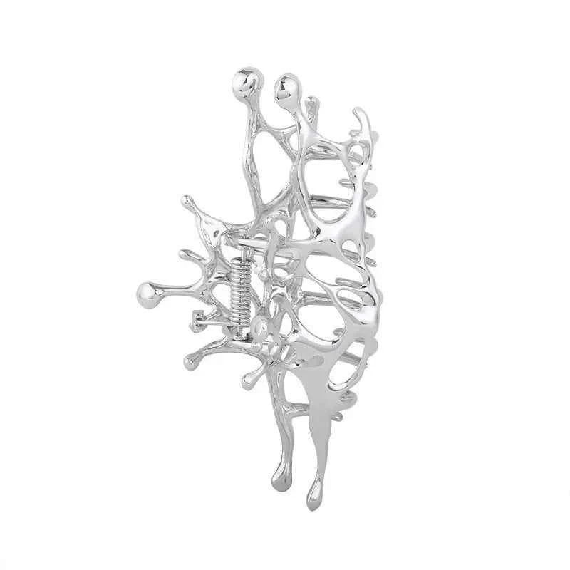 Y2k Geometric Claw Clips Women Large Metal Silver Color Korean Fashion Shark Hair Clips Grab Clamps Girls Hair Accessories