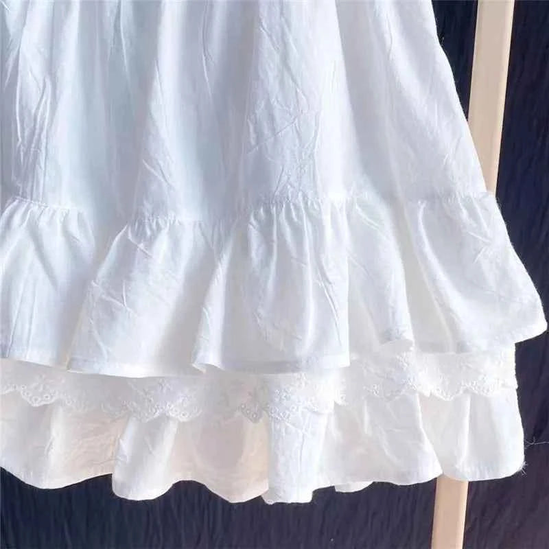 Ruffles Lace Patchwork Cotton White Mini Skirt High Waist A-Line Skirts For Women 2024 Summer