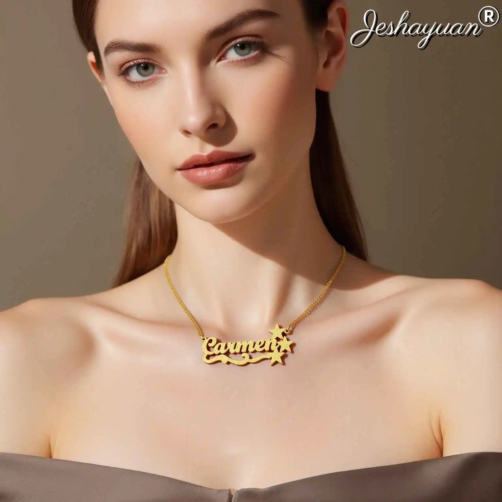 Jeshayuan Custom Bling Name Necklace Personalized Necklace Women Name Necklace Baby Name Necklace Nameplate Jewelry Gift