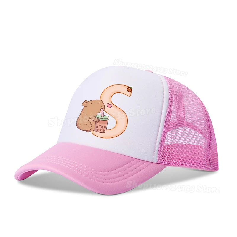 Capybara Cute Baseball Cap Girl Women Letters A-Z Anime Printed Hat Outdoor Casual Sunshade Summer Kids Boys Cap Kawaii Gift Hot