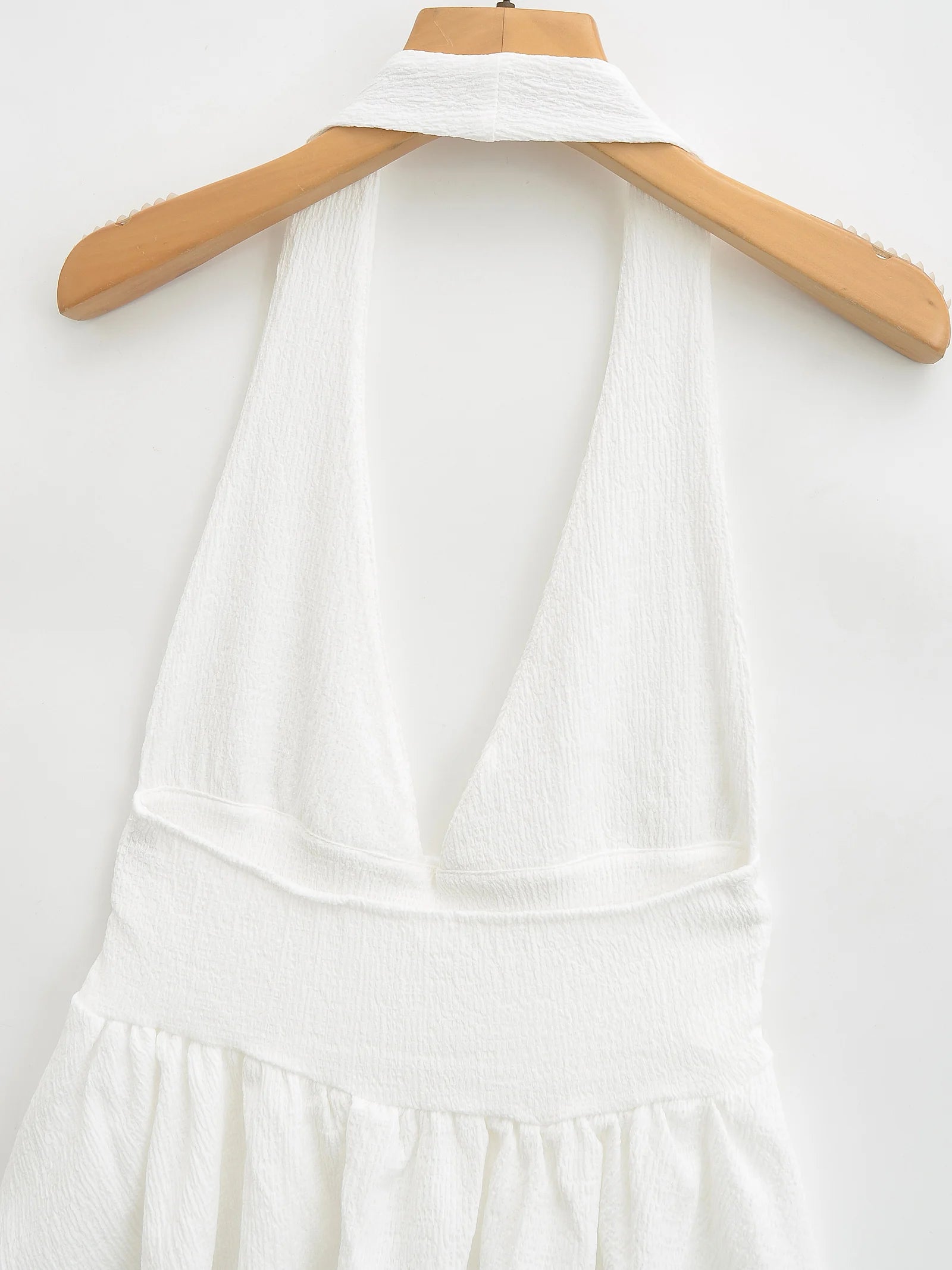 HH Women Vintage Solid Halter Vest Hem Ruffled Lady Sexy Backless Sleeveless V Neck Tops Summer Thin Casual Holiday Chic Top