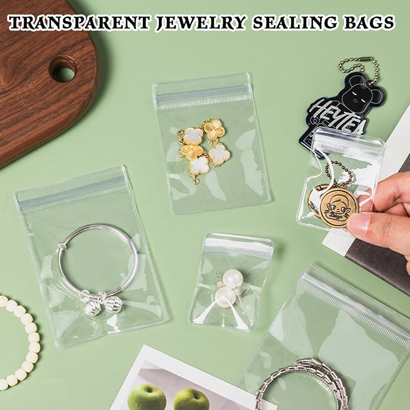 (ZYDD01) 100pcs Jewelry Organizer Pouch Bags Mini Transparent PVC Anti-Oxidation Earring Pendant Necklace Bracelet Storage Bags
