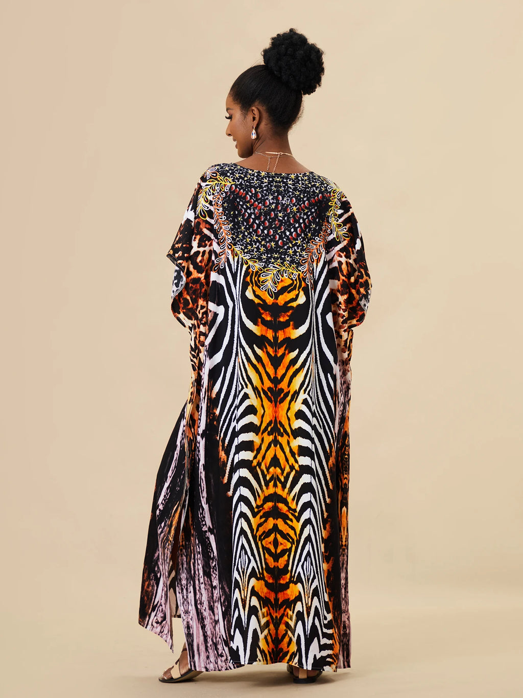 EDOLYNSA 2023 Bohemian Printed Loose Kaftan Casual Summer Vacation Maxi Dress Women Clothing Beach Wear Swim Suit Cover Up Q1469