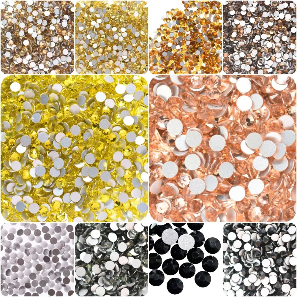 SS4-40 Yellow Citrine Glass Non HotFix Rhinestones Flatback Crystal Strass Glitter for DIY Manicure 3D Nail Art Fabric Garment