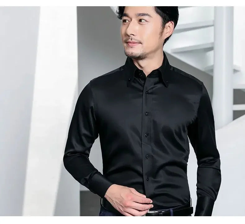 Men's Dress Shirts with New Stretch and Anti-Wrinkle Technology, Long Sleeve Business Blouse for Slim Fit Camisa Social