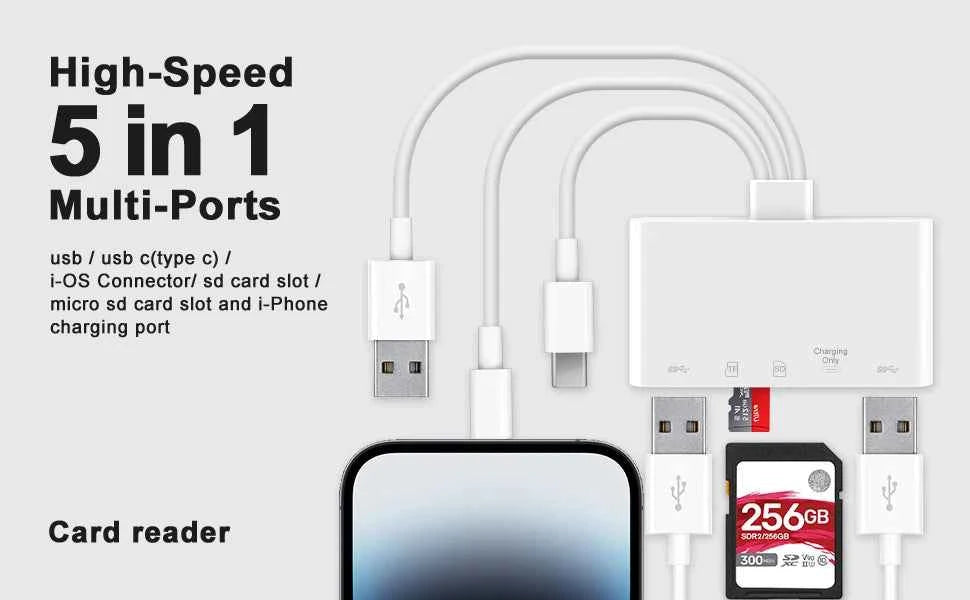 New 5 In 1 SD Card Reader USB HUB for iPhone 12 13 14 15 16 17 Huawei USB 3.0 Type C to SD TF Card Memory Reader OTG Adapter