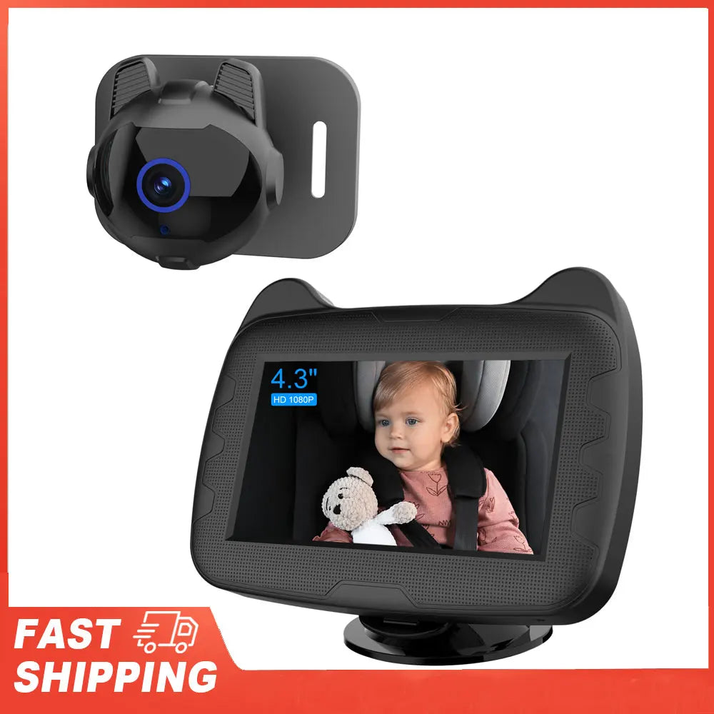 Baby Car Mirror with 4.3" Night Vision Function Display 1080P Safety Car Seat Camera with Wide Crystal Clear View Easily Observe