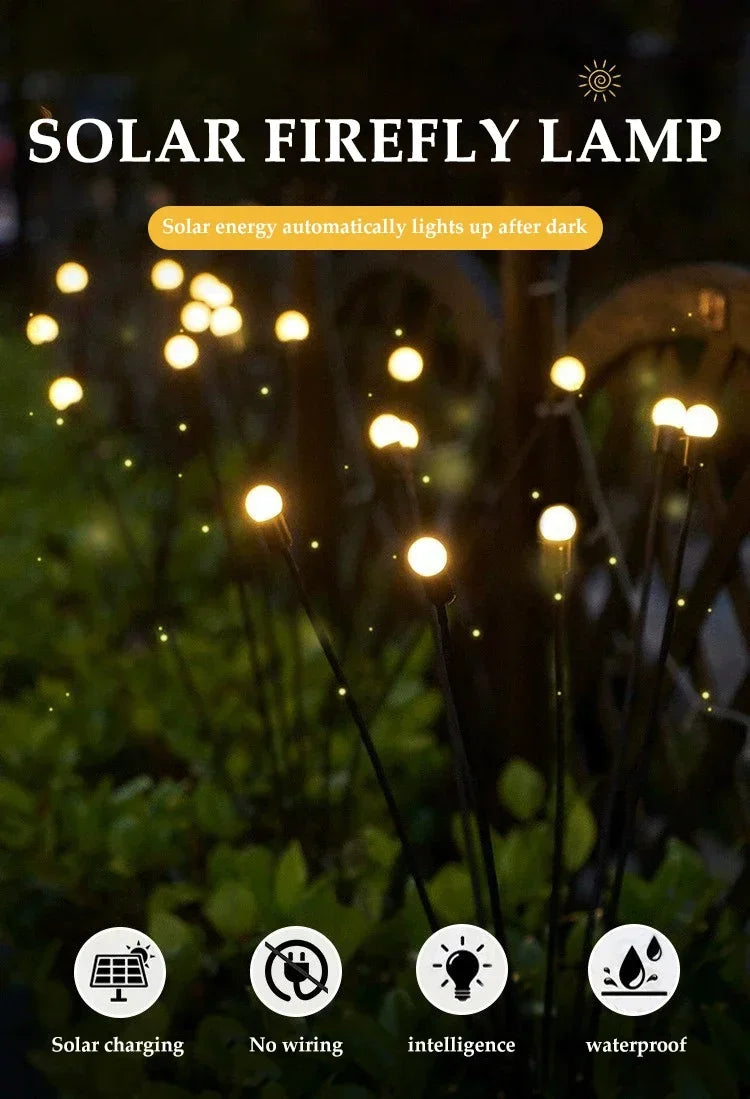 LED Solar Garden Lights Powered Firefly Lights Outdoor Waterproof Vibrant Garden Lights for Patio Pathway Christmas Decoration